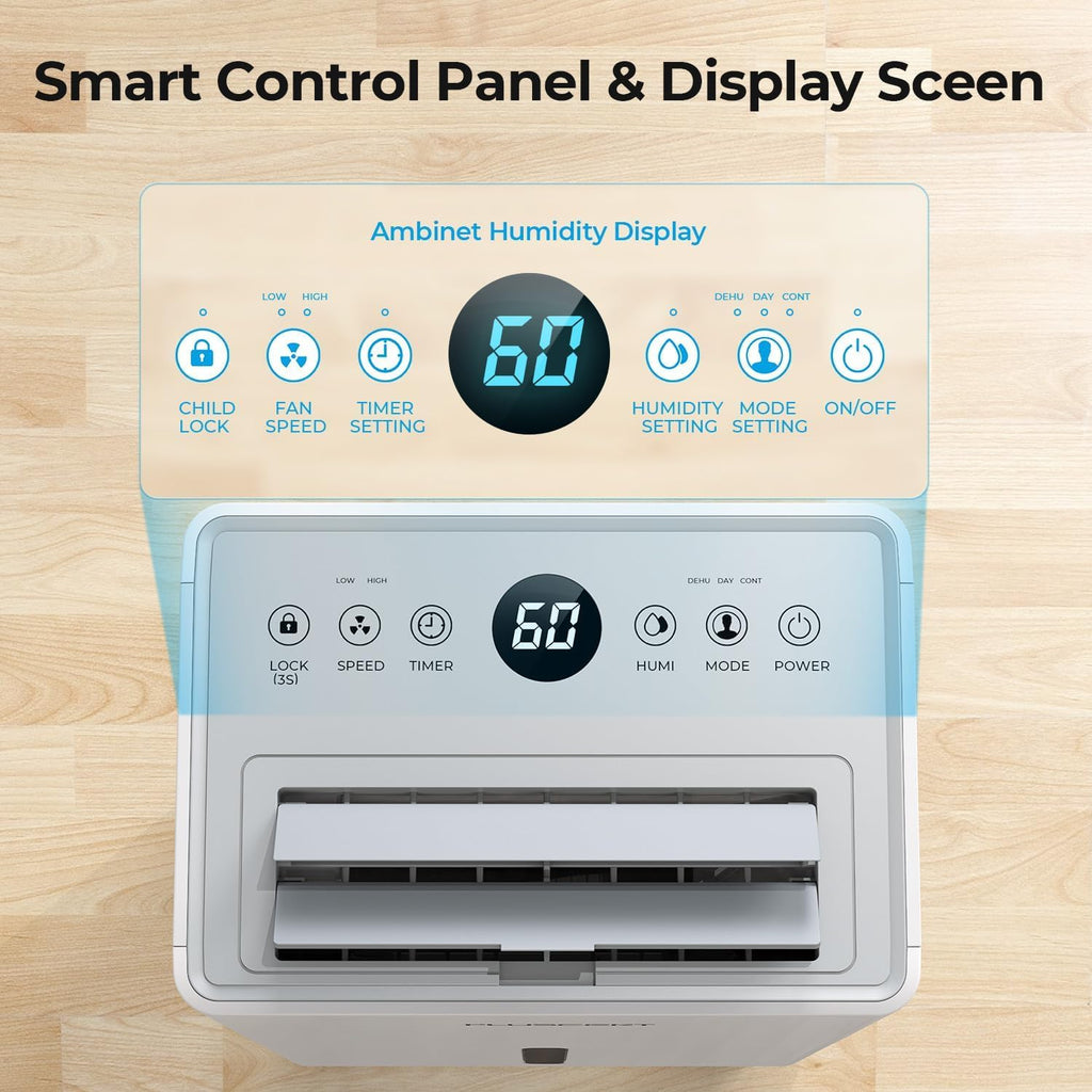 1500 Sq.ft Dehumidifier for Basement, Max 21 Pint/Day Dehumidifiers for Home, Large Room, Bedroom with Drain Hose
