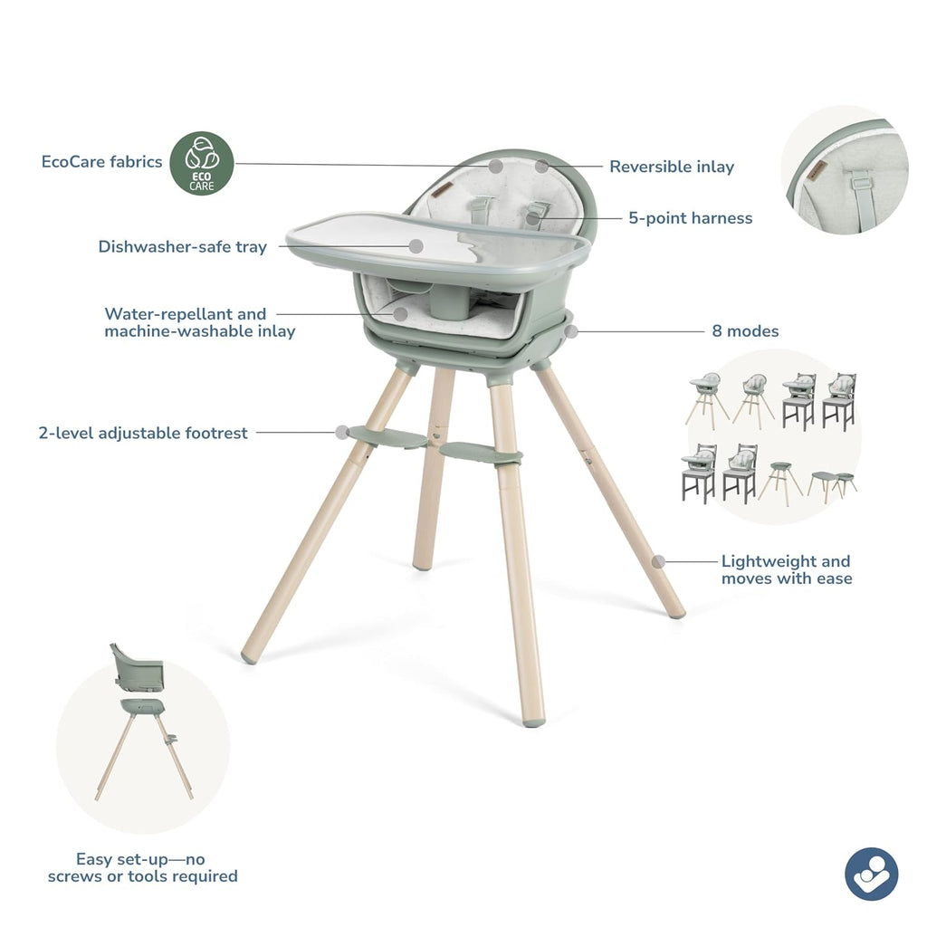 Moa 8-in-1 High Chairs for Babies and Toddlers, Machine Washable Infant High Chair, Compact, Convertible to Booster