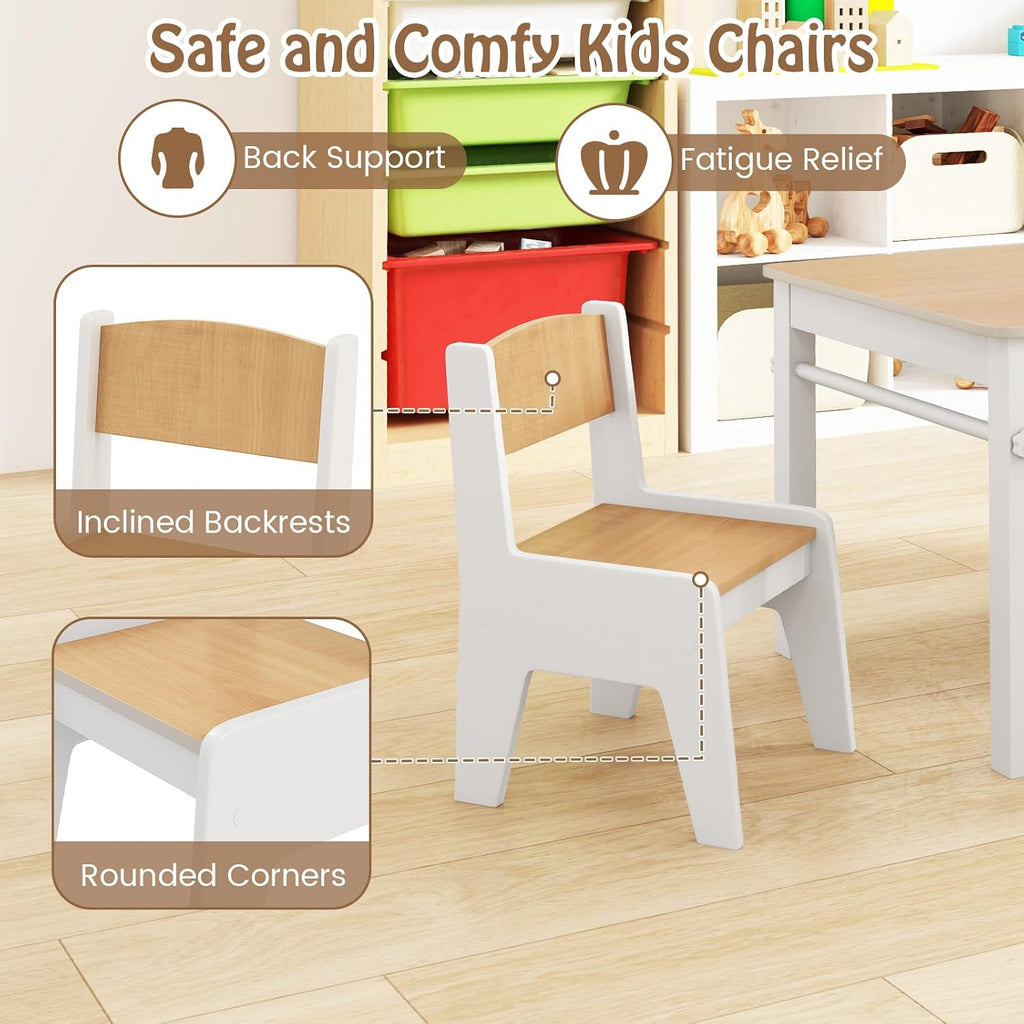 Kids Art Table and Chair Set with Storage and Paper Roll, Natural