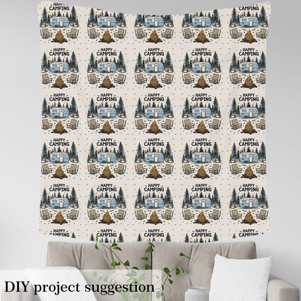 Camping Camper Rv Fabric by The Yard Rustic Farmhouse Camper Upholstery Fabric for Chairs Happy Camping Soft Flannel