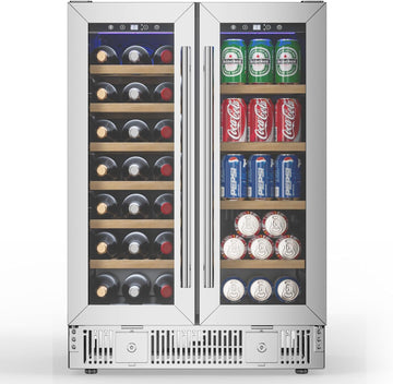 Wine and Beverage Refrigerator, 24 Inch Dual Zone Wine Cooler with Glass Door&Lo