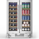 Wine and Beverage Refrigerator, 24 Inch Dual Zone Wine Cooler with Glass Door&Lo