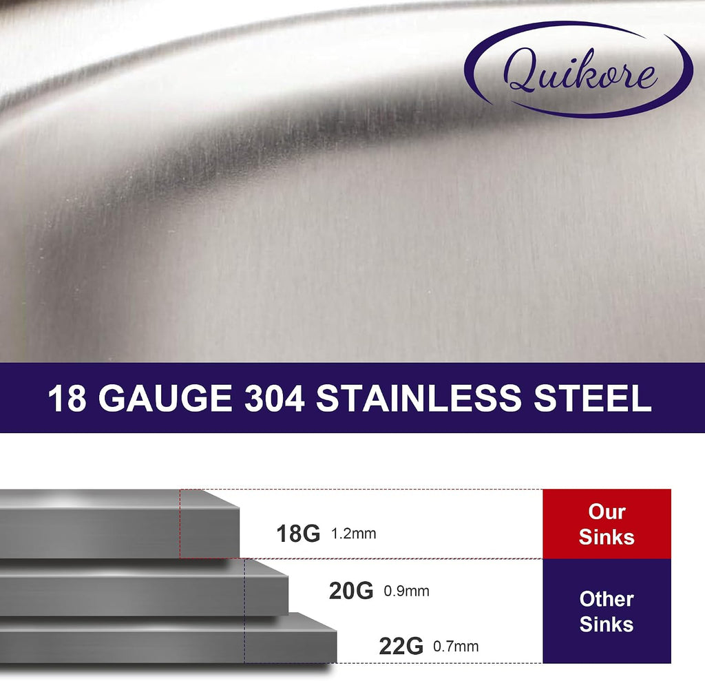 32 Inch Undermount Curved Spacious Single Bowl Kitchen Sink | 304 Stainless Steel, 18 Gauge Thickness, Brushed Satin