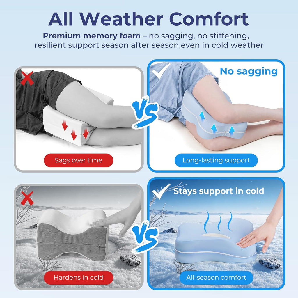 13" Extended-Length Knee Pillow for Side Sleepers with Full Thigh Support | Memory Foam Leg Pillow for Side Sleeping