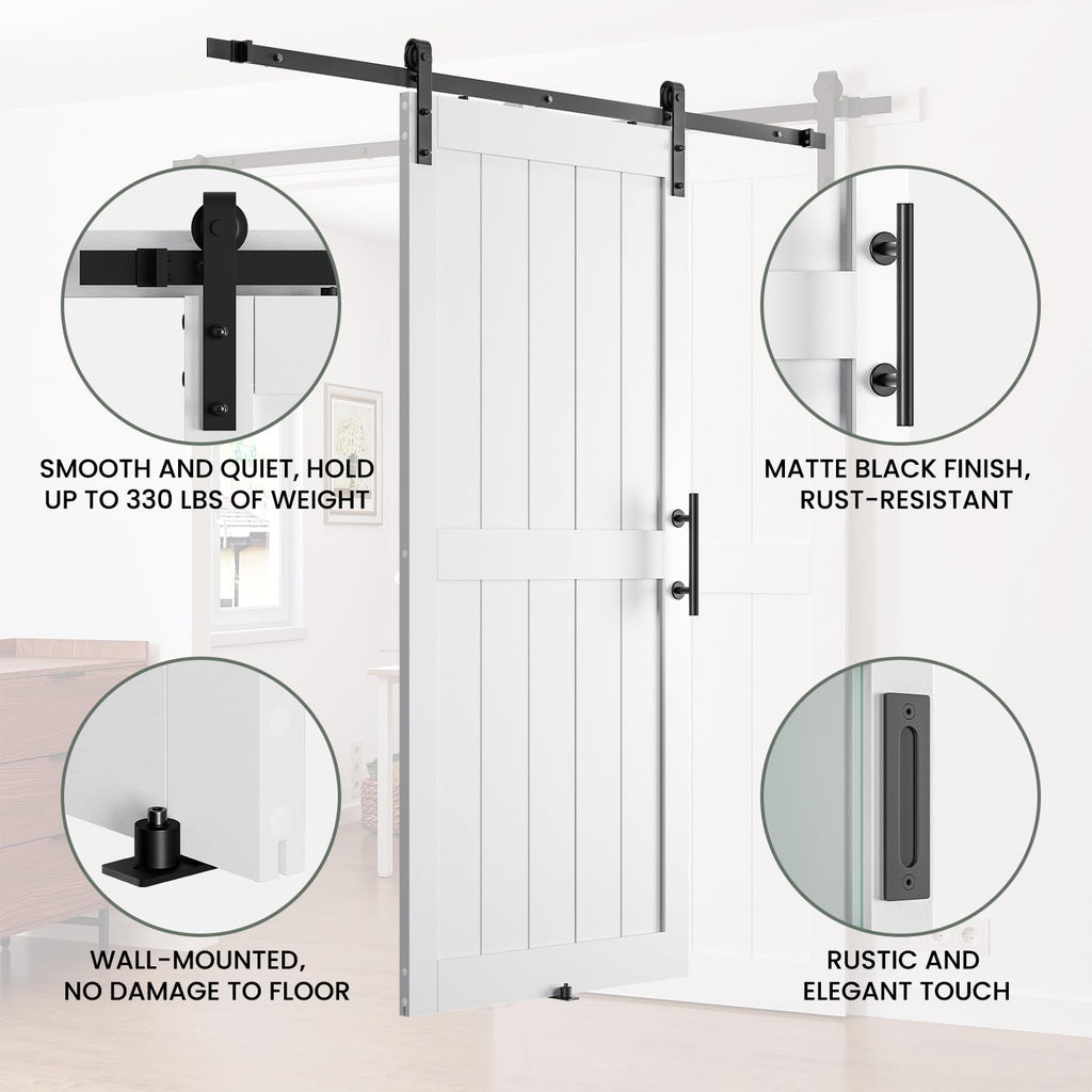 30 x 84 in Manufactured Paneled Wood Barn Door with Installation Hardware