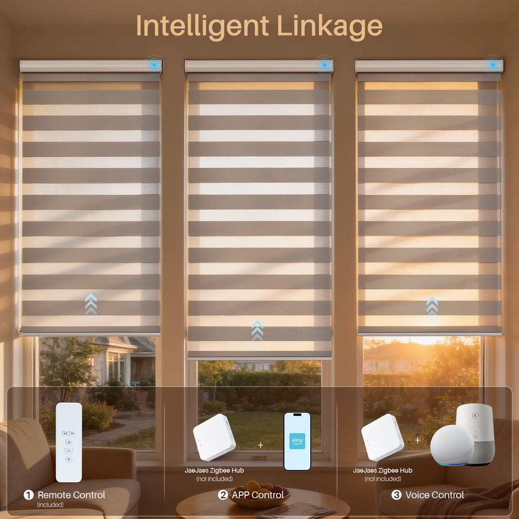 Motorized Zebra Blinds for Windows, Smart Windows Blinds with Remote Control, Light Filtering Smart Blinds Compatible