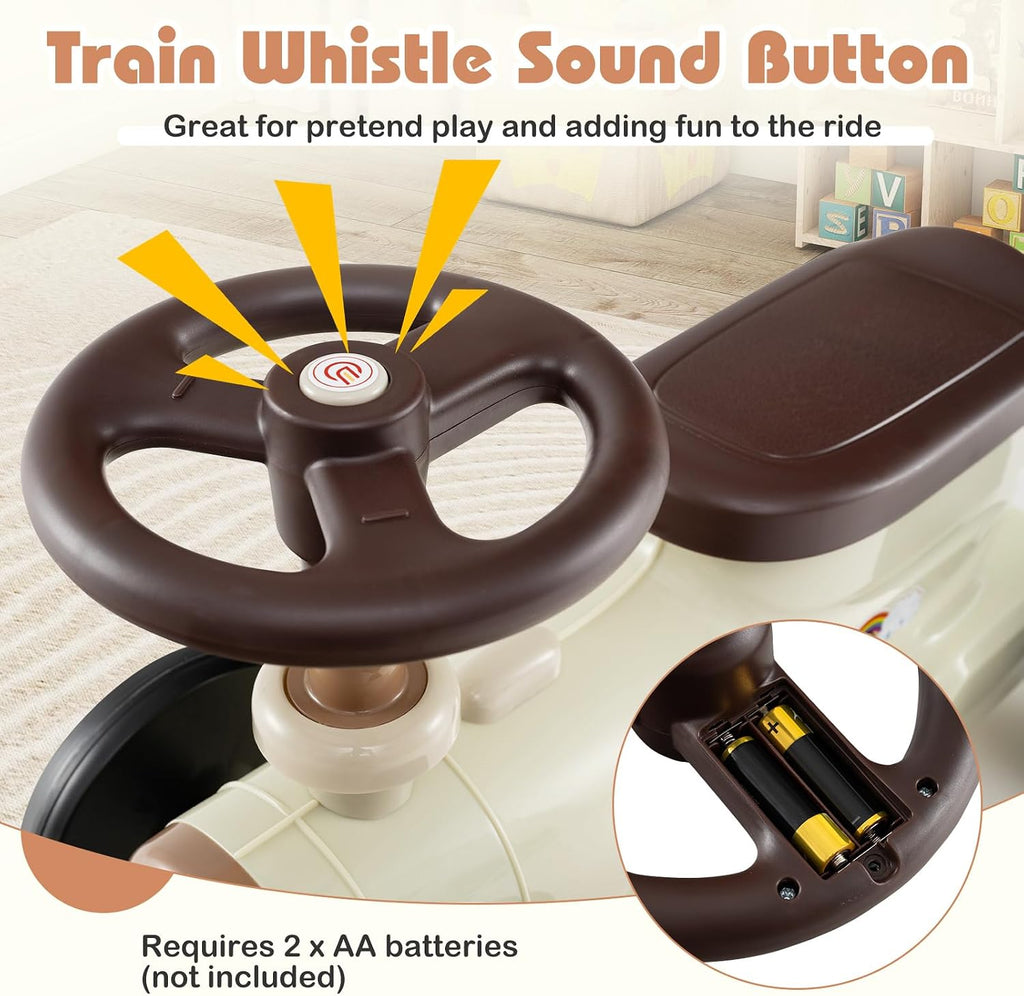 Ride On Push Car for Toddlers, Classic Ride On Train Foot-to-Floor Sliding Car w/Steering Wheel, Sound & Under Seat