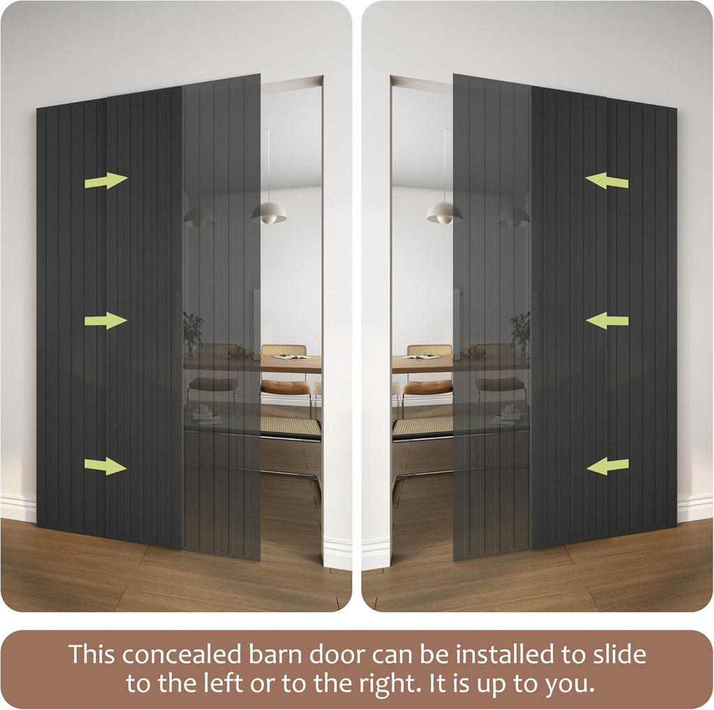 42"x84" Concealed Sliding Barn Door with Soft Close Hardware Kit, Black Hidden Door for Opening 38"-