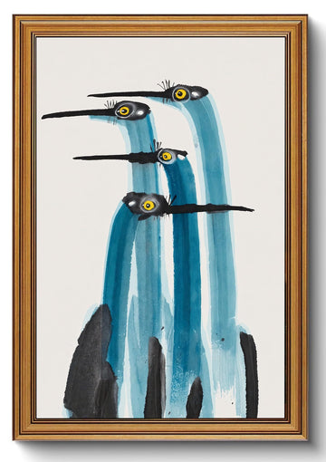 Gold Framed Wall Art Blue Heron Canvas Prints Watercolor Bird Pictures