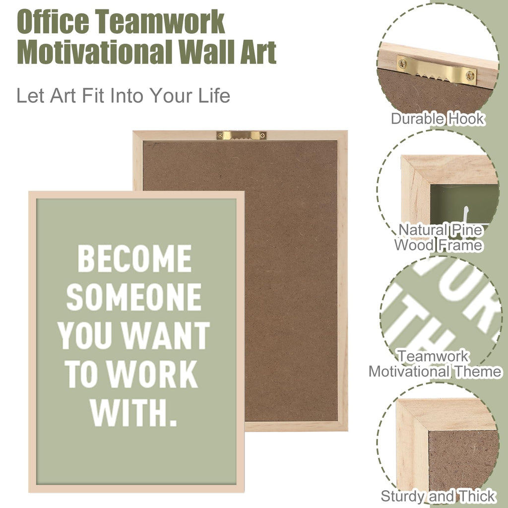 8 Set Office Wall Decor, Wooden Framed Motivational Quotes Art