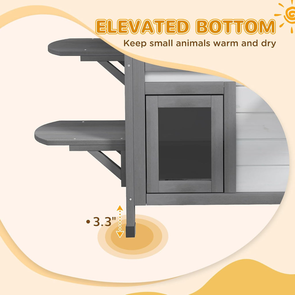 2-Story Cat House Outdoor, Weatherproof Wooden Cat Enclosure for Feral Cats with Escape Door, Openable Roof, Jumping