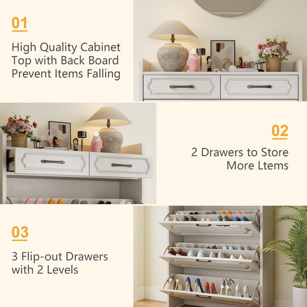 Shoe Cabinet, Narrow Shoe Storage Cabinets with 3 Flip Drawers and 2 Top Drawer, Modern Shoes Rack Organizer