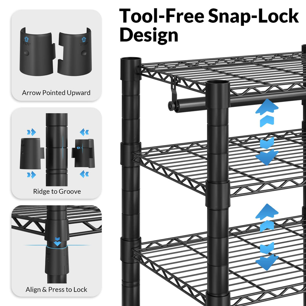 Heavy Duty Clothes Rack, Metal Garment Rack with 8 Shelves & 4 Rods