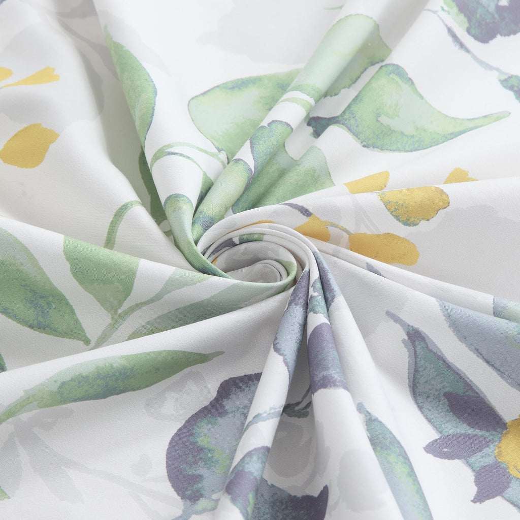 54x78 Inch Stall Shower Curtain, Sage Green Gray Yellow Watercolor Botanical Leaf Print Fabric Shower Curtains, 54"