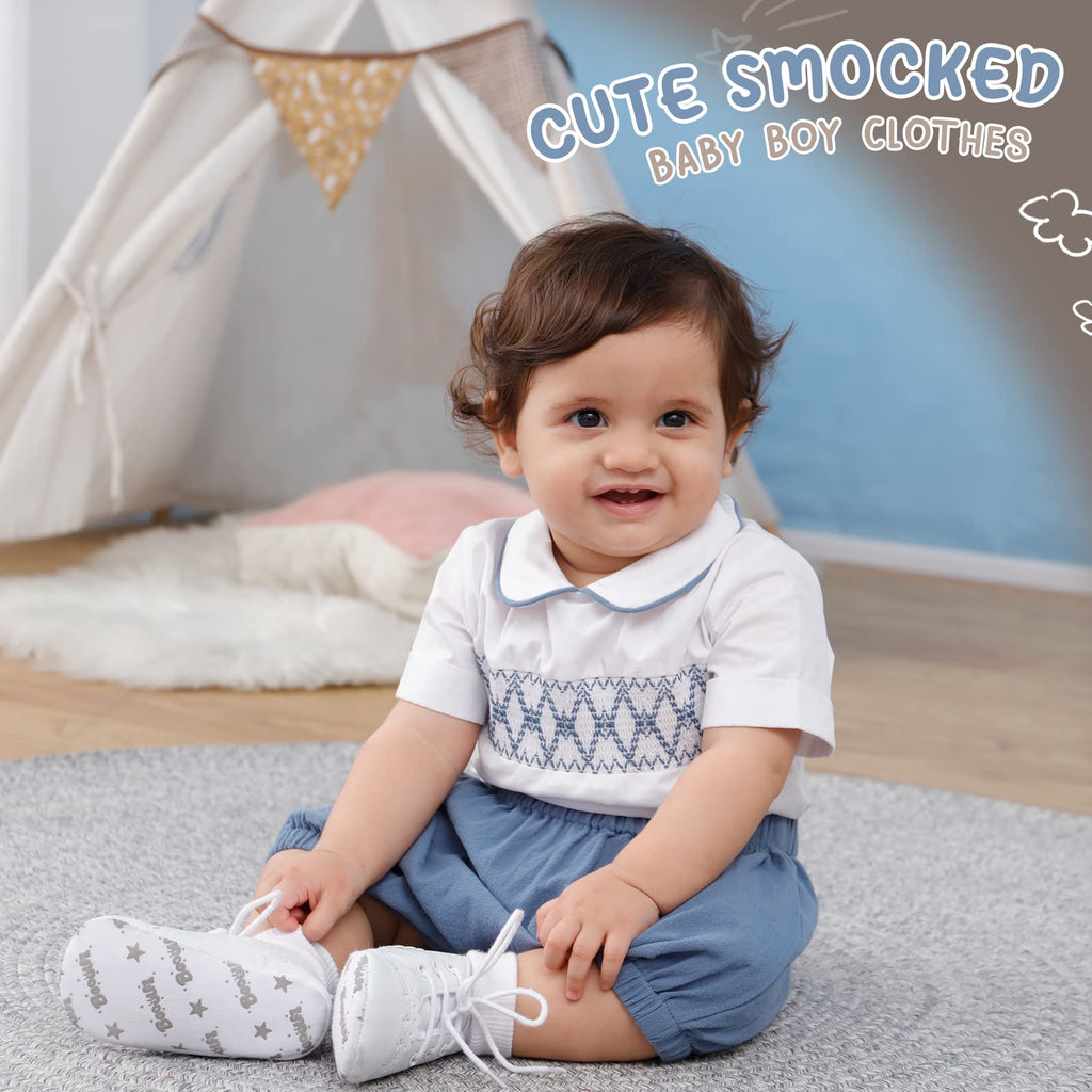 Baby Boy Smocked Outfit 2pc Back Button Baptism