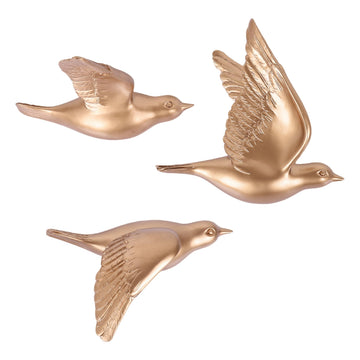 3D Birds Wall Decor Set of 3 Resin Wall Sculpture(Gold)