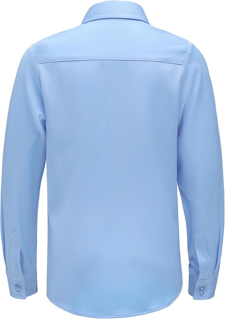 Boys Wrinkle Free Dress Shirts Long Sleeve Stretch Button Down Shirts