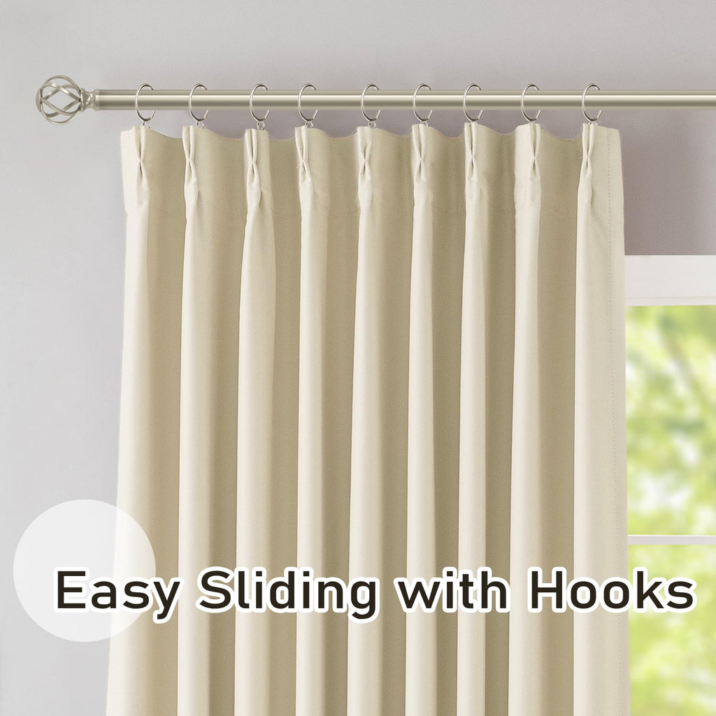 Cream Pinch Pleated Blackout Curtains with Hooks - 96 inch Length Room Darkening Thermal Insulated Window Curtain