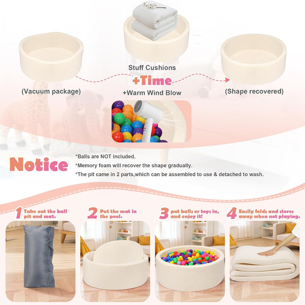 Imitation Teddy Colours Foam Ball Pits 35.4"x 11.8" Soft Round Playpen for Toddlers Dogs Cats with Soft Memory Sponge