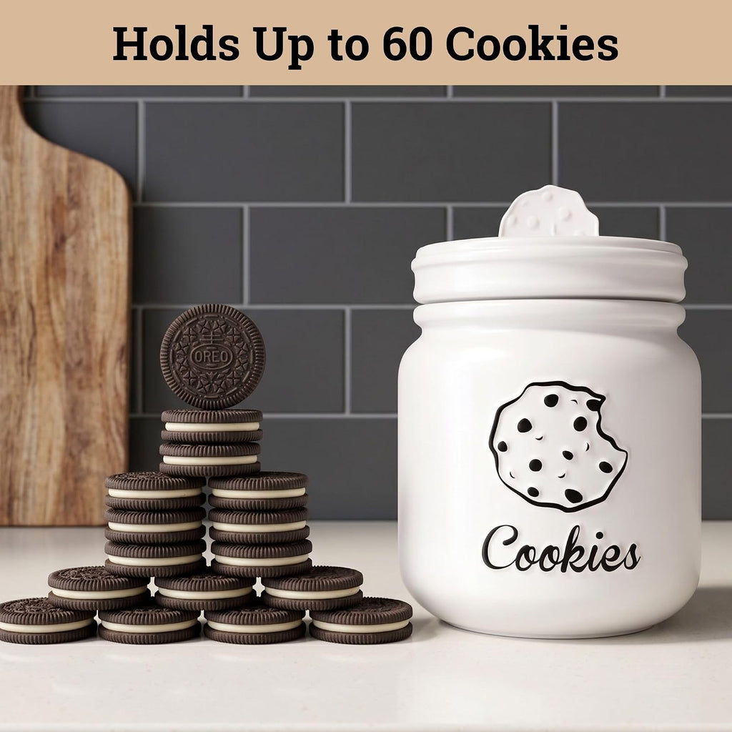 Cookie Jar with Airtight Lid, 6" x 8" Ceramic with Rubber Lined Ceramic Lid
