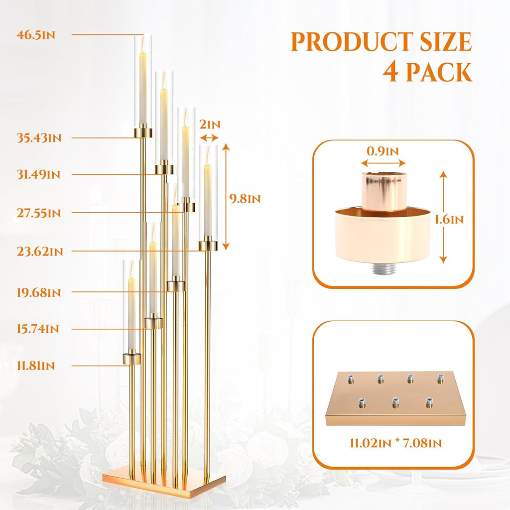 7 Arms Floor Candelabra 46.5'' Floor Candle Holdersr Decor Tall Metal Candlestick Set with Acrylic Lampshades