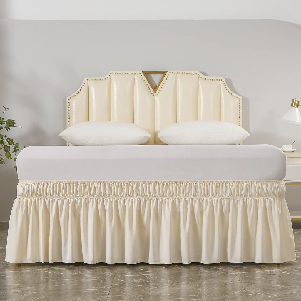 Wrap Around Elastic Bed Skirt for Queen & King Beds, 14" Drop, Beige