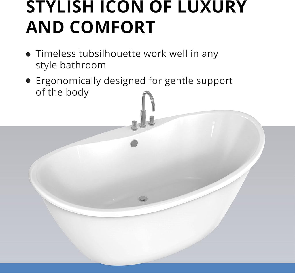 Caspian 60 inch L x 27 inch H White Acrylic Freestanding Bathtub