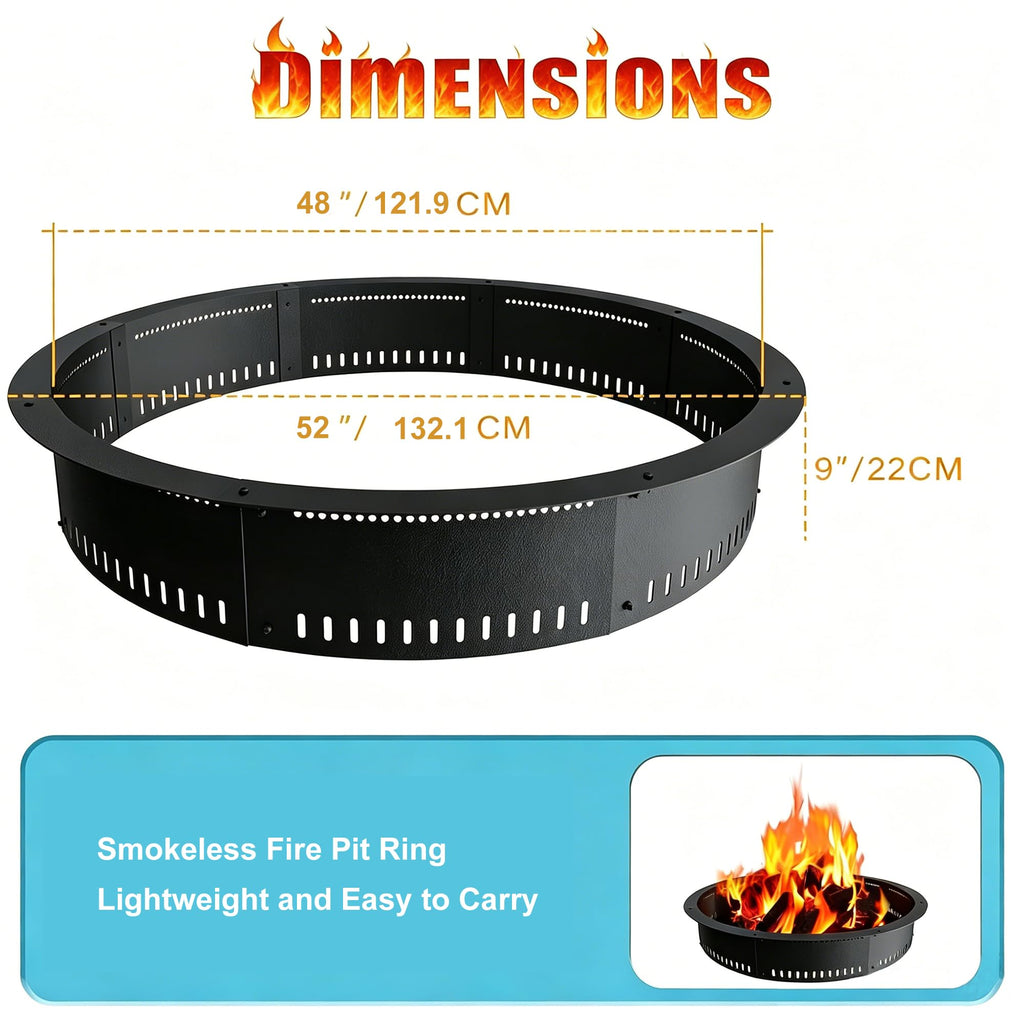 Fire Pit Ring, 48 Inch Smokeless Fire Ring Insert Liner