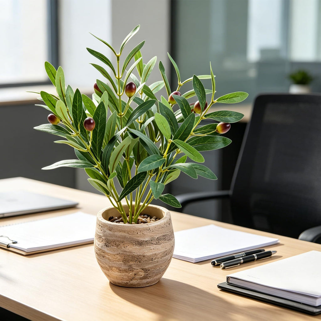 14" Small Artificial Potted Plant with Decorative Branches & Fruit