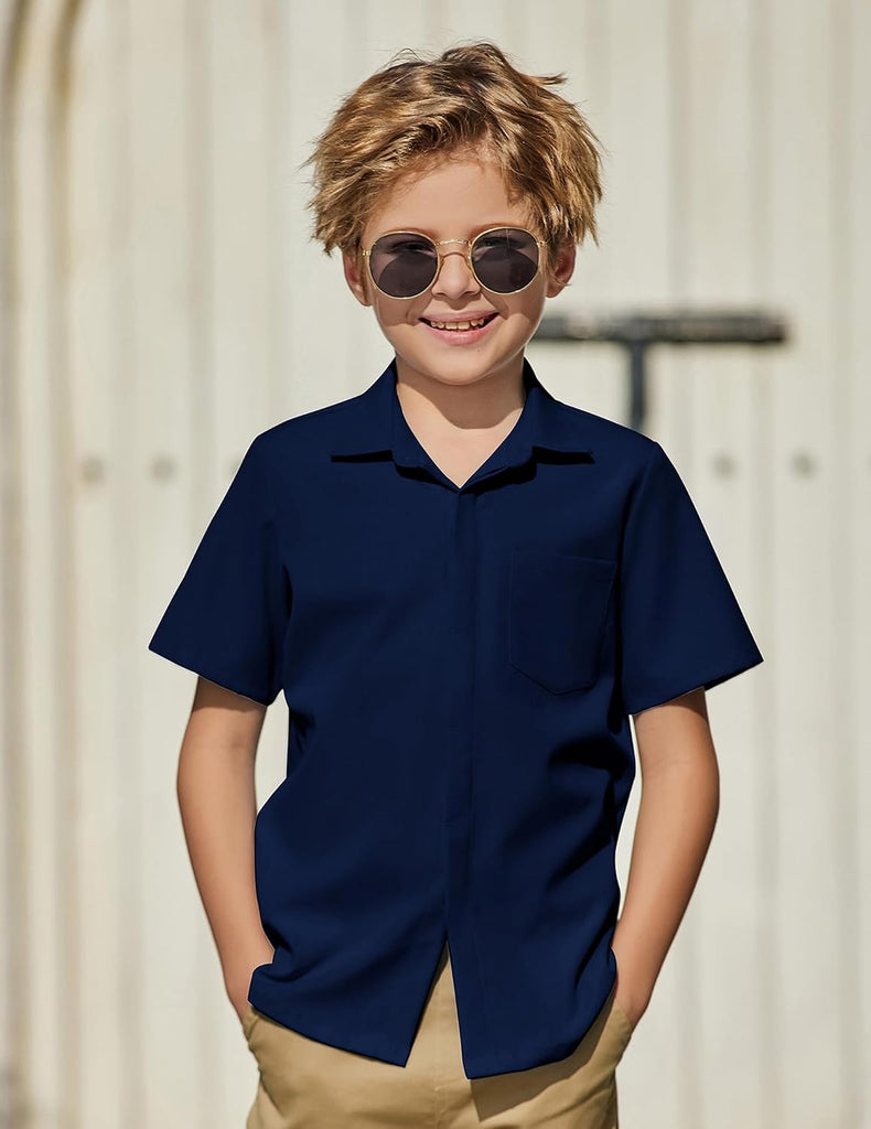 Boys Short Sleeve Dress Shirts Solid Button Down Shirts