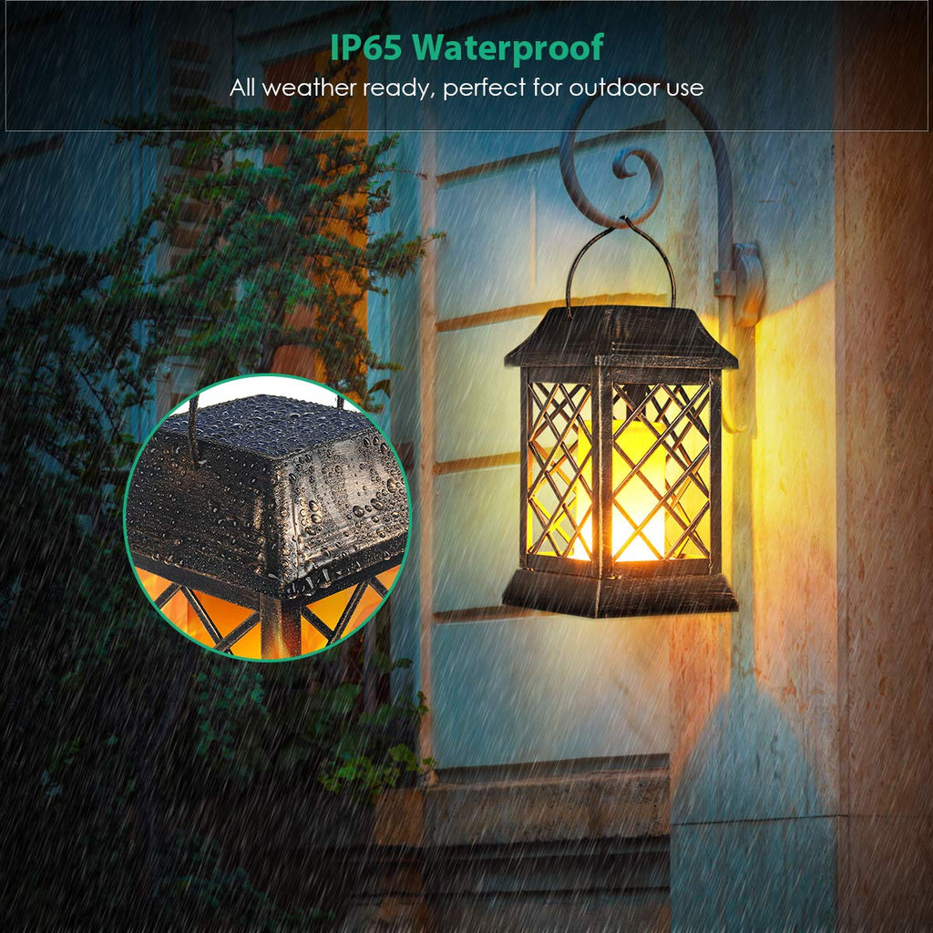 Flickering Flame Solar Lights Outdoor Metal Hanging Lantern, 2 Pack