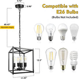 4-Light Black Farmhouse Chandelier, Iron Lantern Pendant Light Rustic Cage Adjustable Height, E26 Base Industrial Hanging Lights for Kitchen Island Dining Room Hallway Foyer Entryway A128-B0B84D1TCK