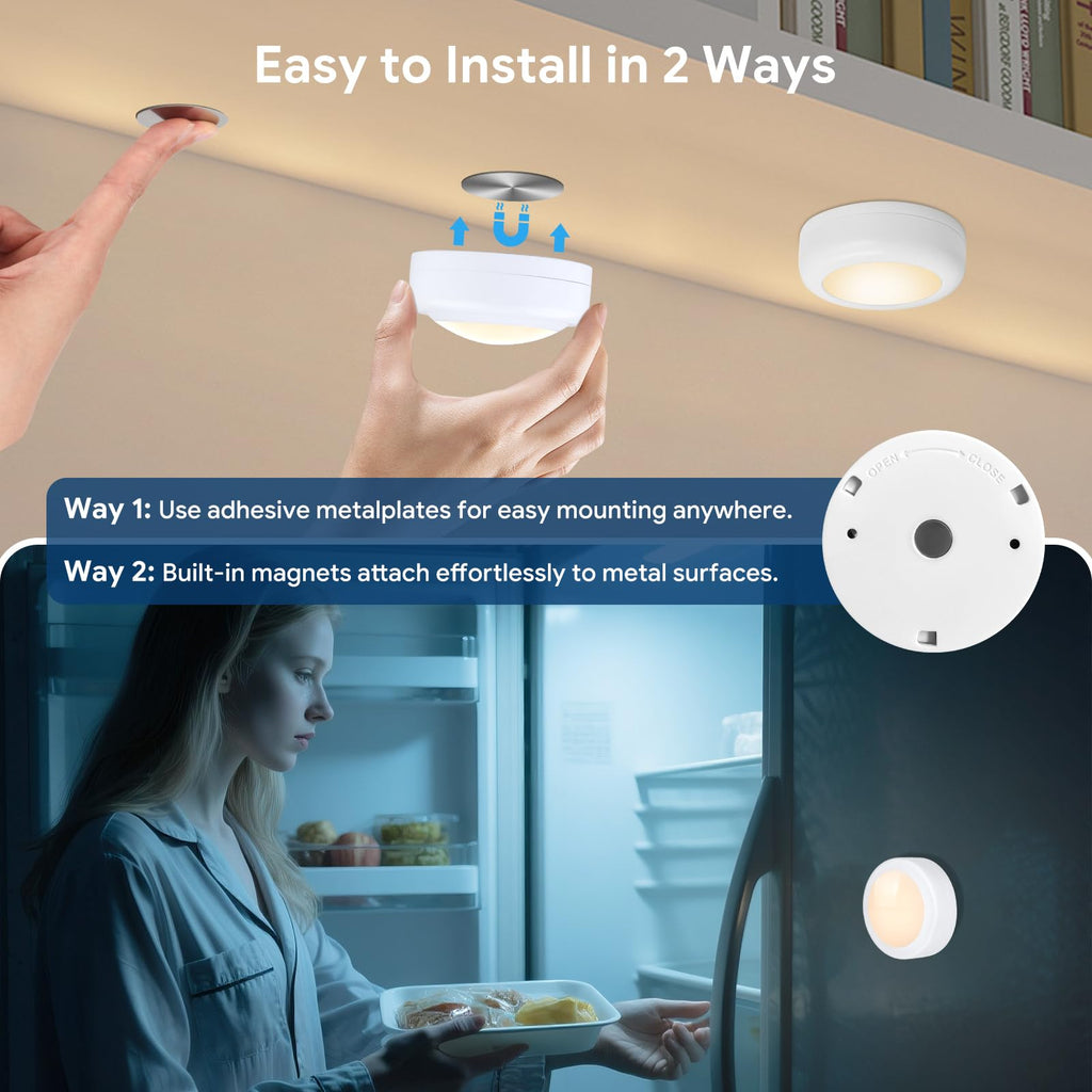 LED Puck Lights with Remote Control, AA Battery Operated, 12 Color Closet Under Cabinet Lighting, Push Tap Light