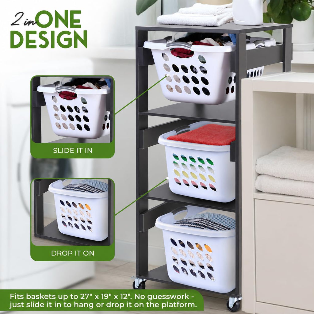 Laundry Basket Holder Shelf, Stackable Laundry Sorter, Slate Grey, 3 Tier