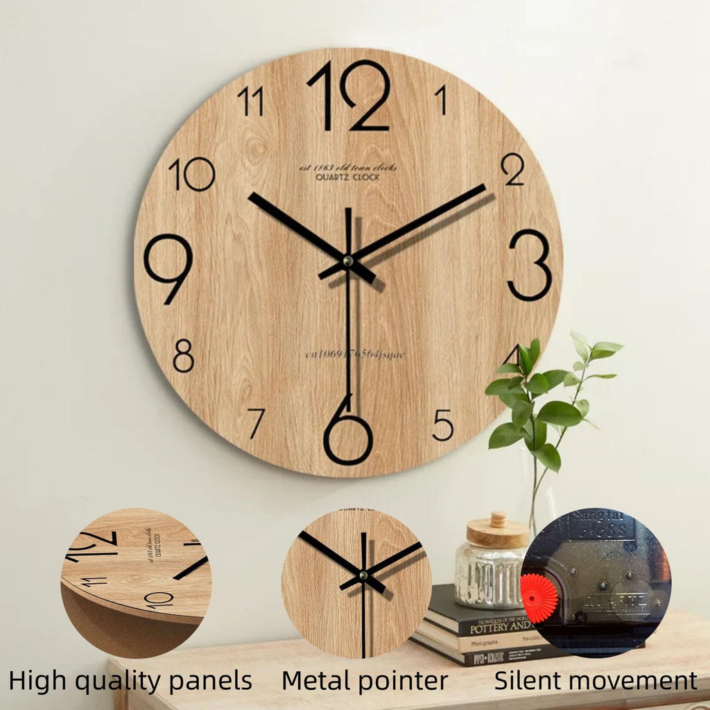 12 inch Vintage Wood Grain Simple Wall Clocks Silent Creative Living Room Decoration Wall Clock Modern Home Kitchen