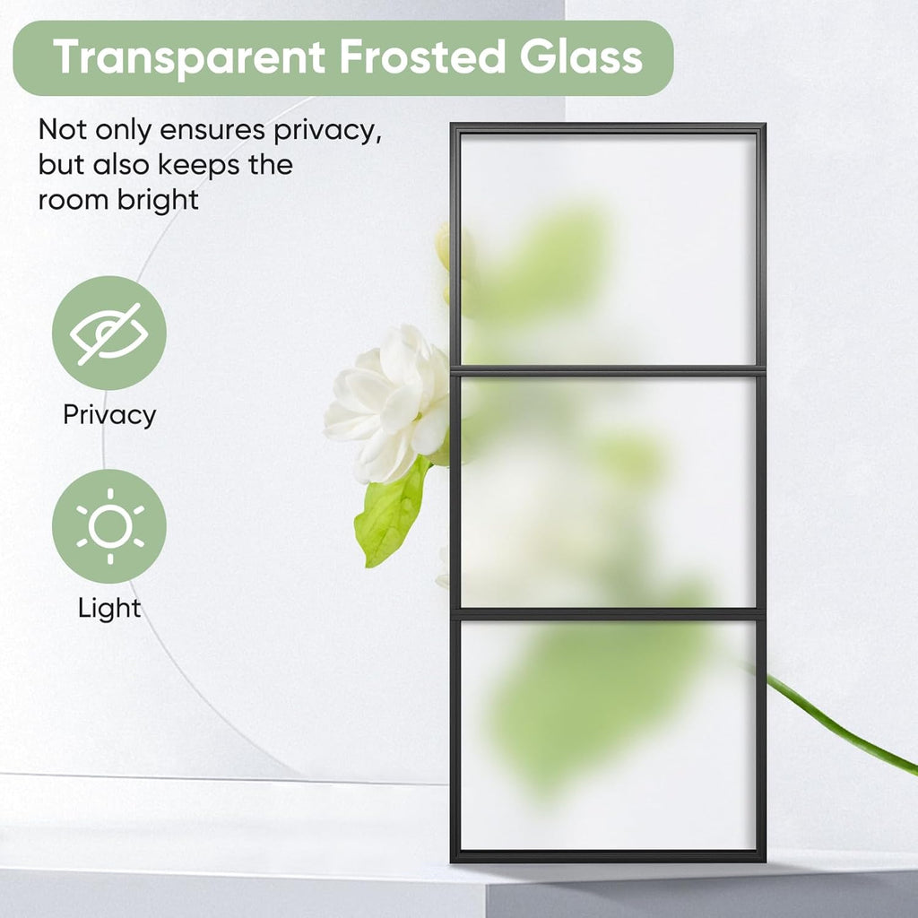 36in x 84in Frosted Glass Barn Door with 6FT Top Mounted Hardware kit Include Soft Close Mechanism B