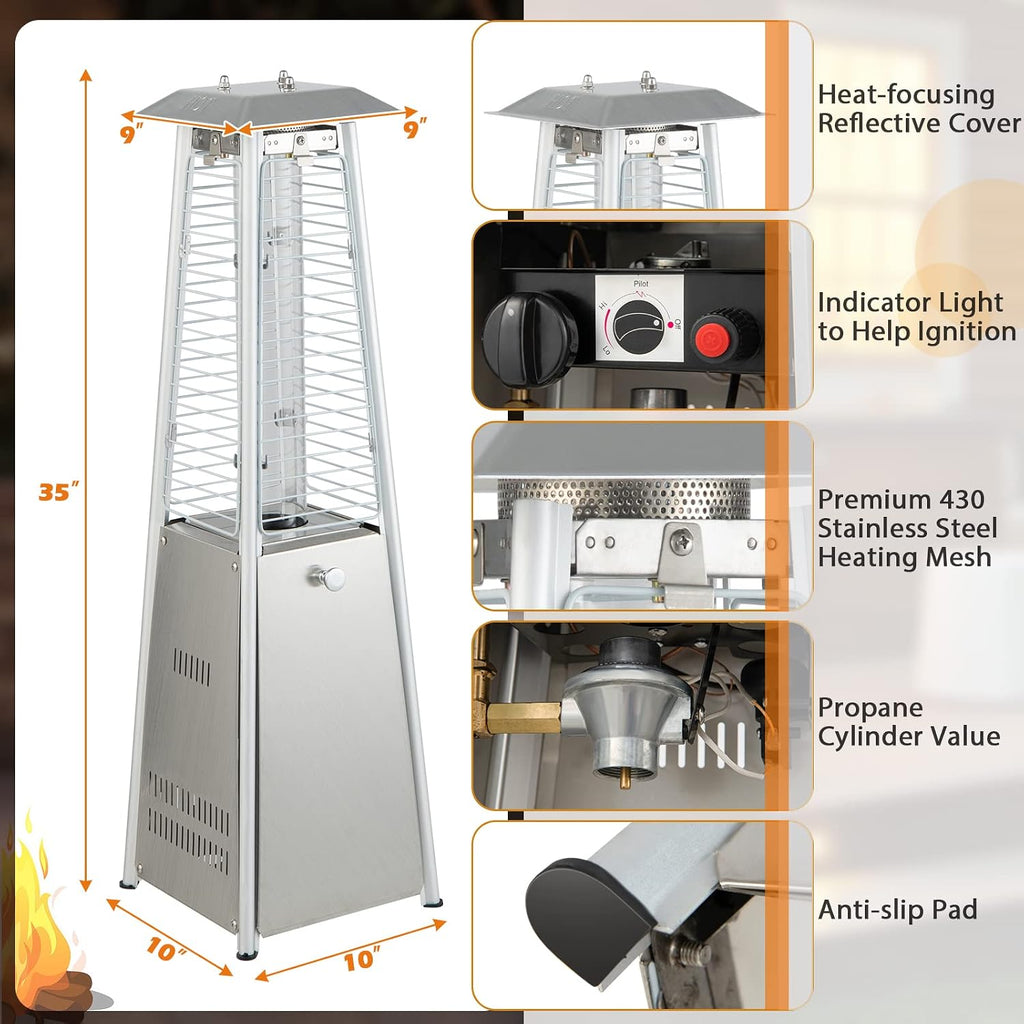 Pyramid Patio Heater, Outdoor Propane Patio Heating Machine | with Protective Cover, Dump & Flame-out Protection