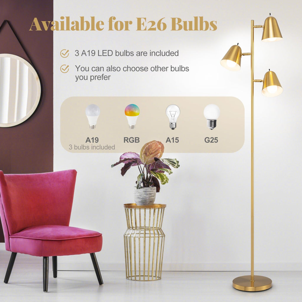 3-Light Tree Floor Lamp with Adjustable Heads