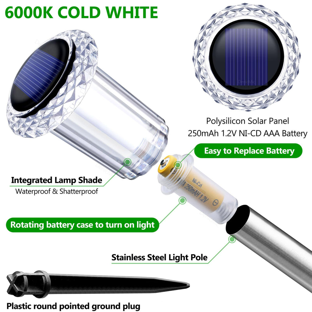Solar Lights Outdoor Waterproof 10 Pack Pathway Lights Cool White