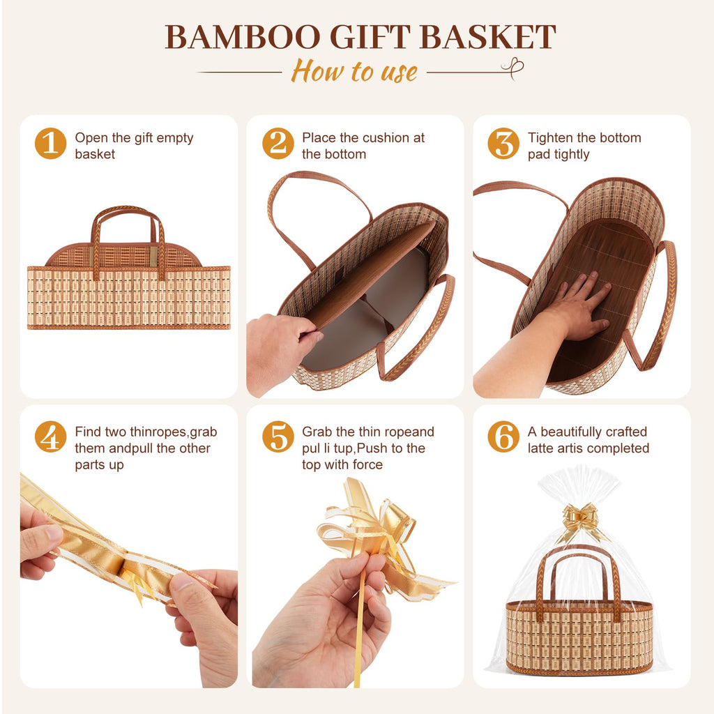 2 Set Baskets for Gifts Empty, Foldable Woven Basket for Gifts with Handles
