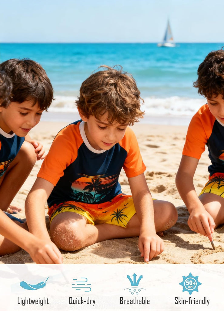 Boys Swim Set Rash Guard Swimsuits Two Piece