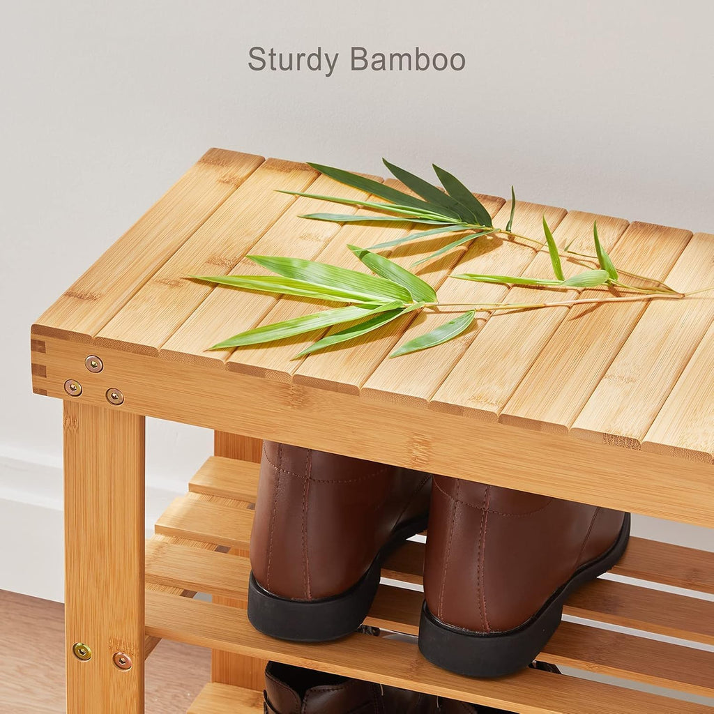 3 Tier Bamboo Shoe Rack Bench, Natural