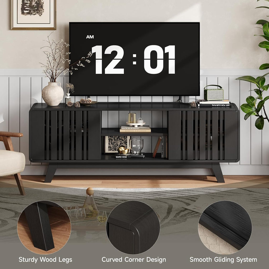 63-Inch TV Stand for TVs up to 75 Inch, Mid-Century Modern Television Stand with Power Outlet， Entertainment Center
