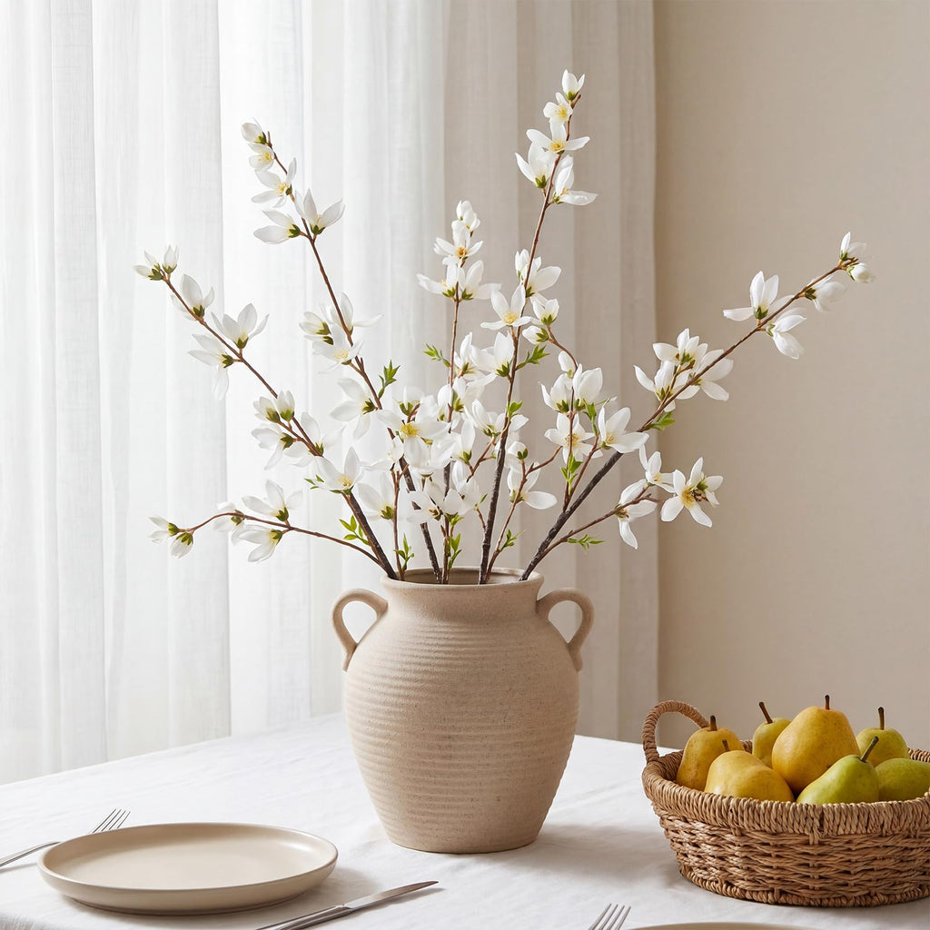 4 Pcs Artificial Magnolia Flowers 35 Inch Magnolia Branch, White