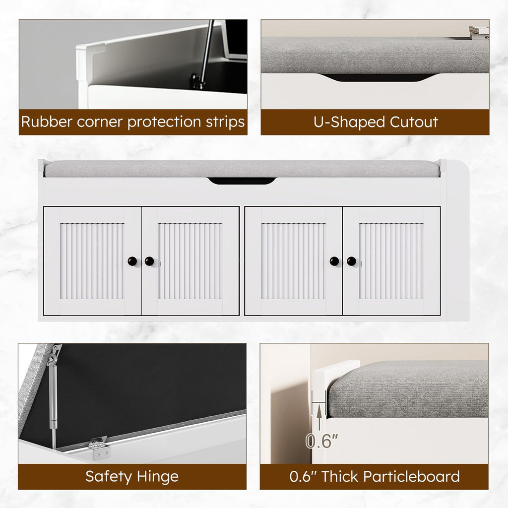 47.2" Storage Bench - Entryway Shoe Bench with Side Storage Shelves and 4 Doors, Multifunctional Entryway Bench with