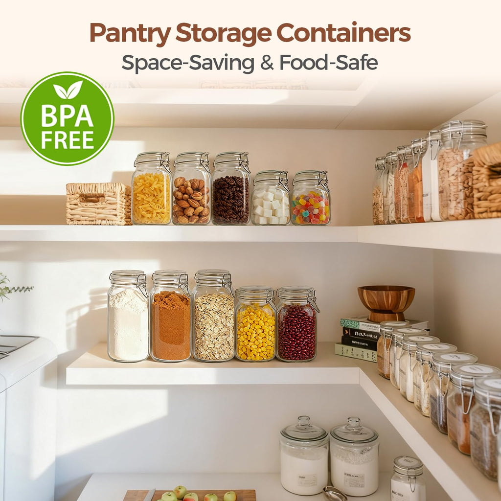 Square Glass Pantry Jars with Airtight Lids 34 oz 3 Pack Coffee