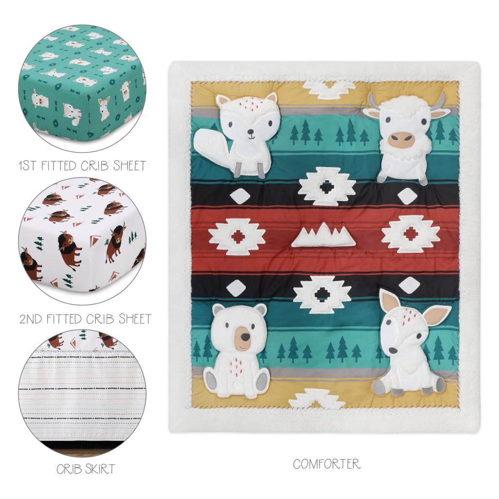 4 Piece Baby Crib Bedding Set for Boys & Girls - Newborn, Infant & Toddler Nursery Bed Set Decor with Two Crib