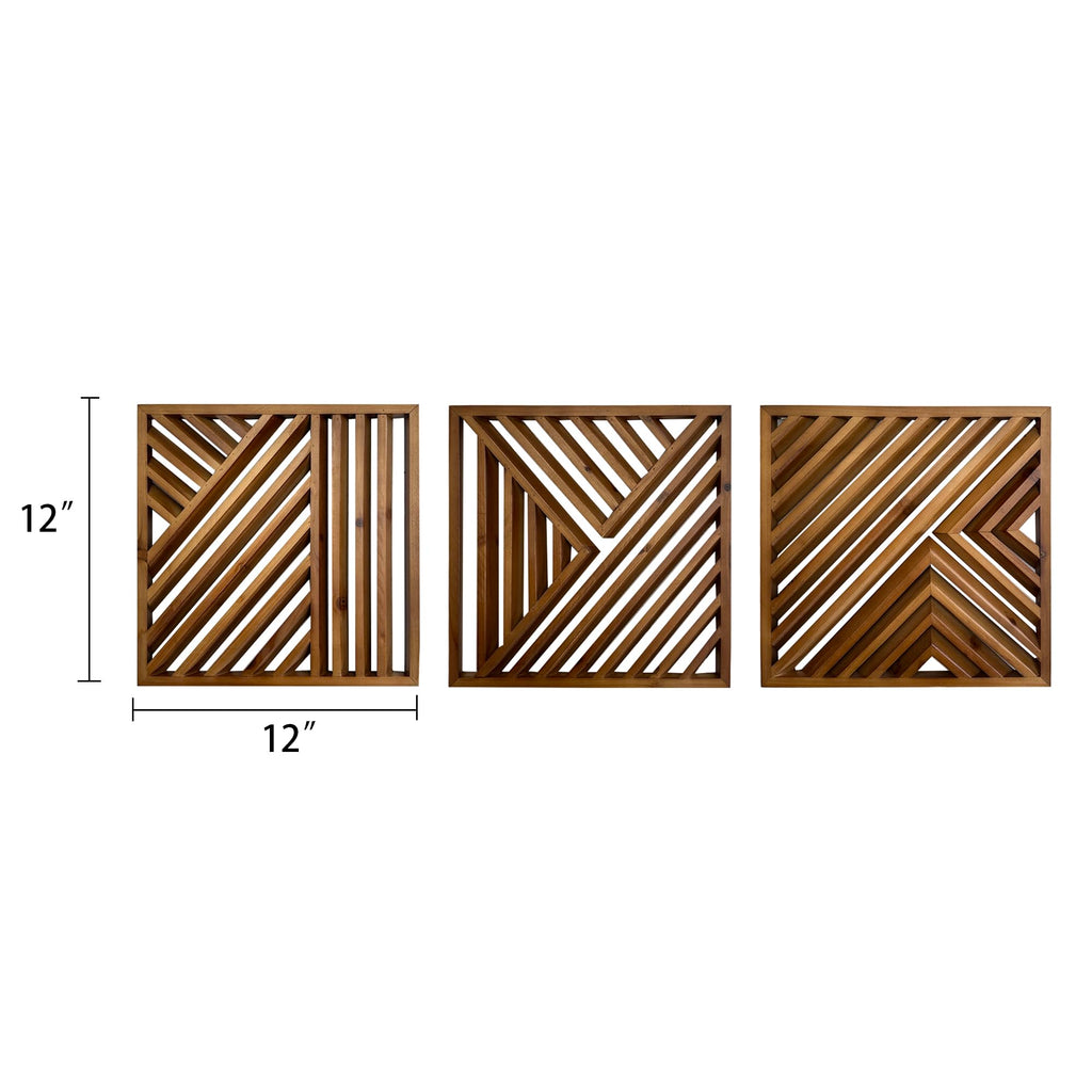 Wooden Geometric Home Wall Decor Slatted Wood Design Wall Sculpture, Set of 3 Wood Wall Art decorate, Boho Bathroom