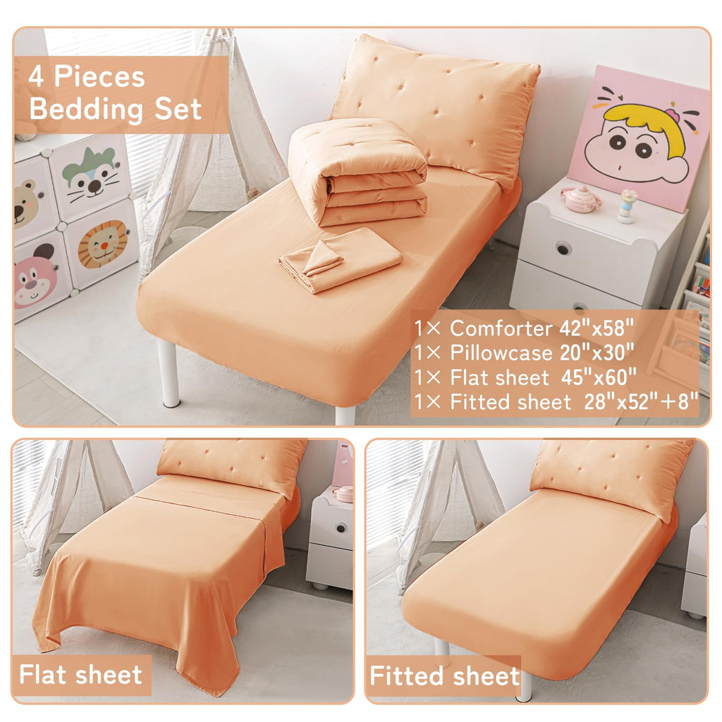 Toddler Bedding Set for Girls Boys 4-Piece Kids Bedding Set Orange