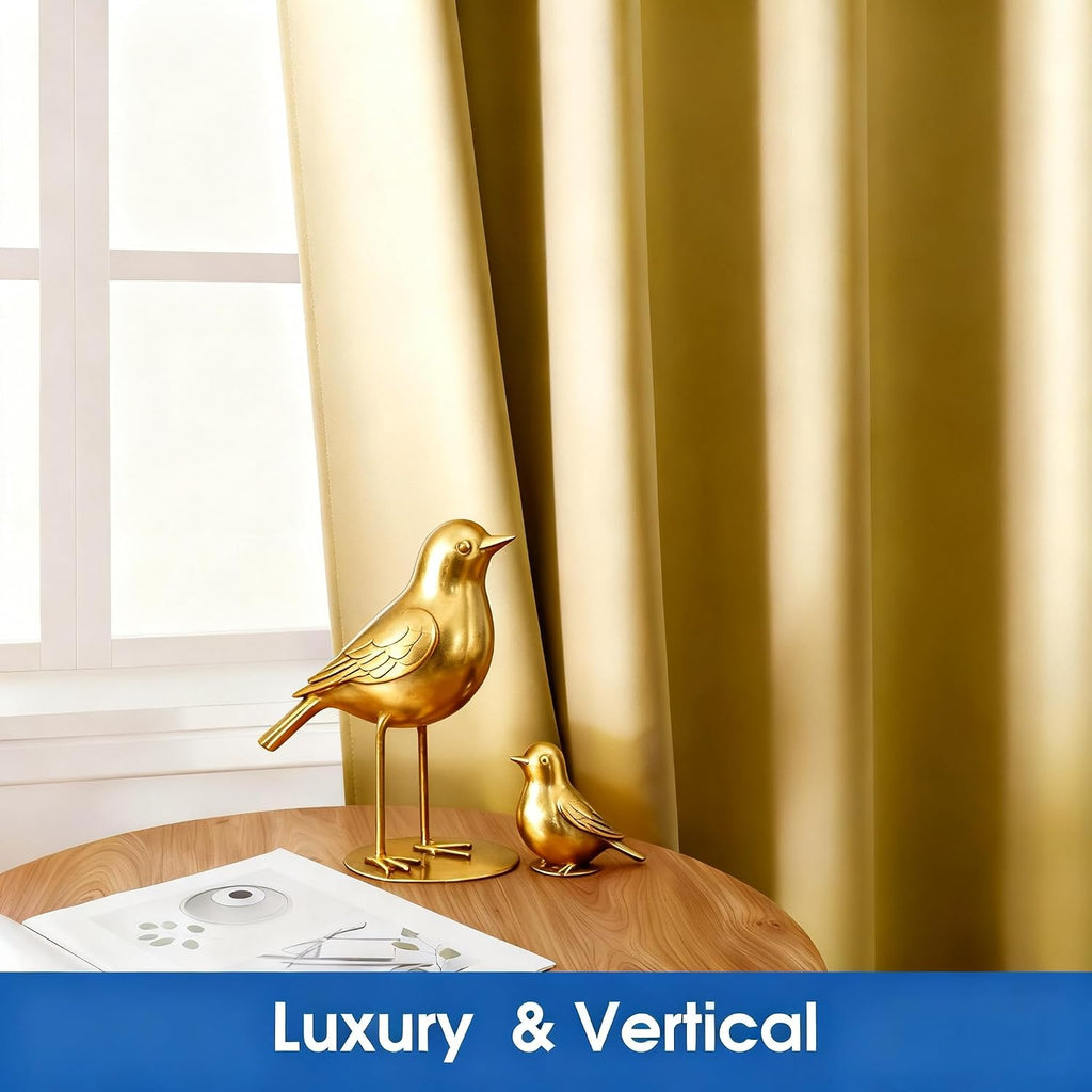Faux Silk Gold Blackout Curtains 52W x 96L 2 Panels